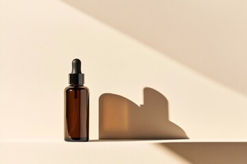 Poster - Sleek dark cosmetic bottles stand upright against a bright neutral background, showcasing their modern design and minimalistic aesthetic