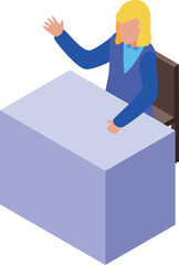 Poster - Businesswoman sitting at table and explaining something isometric icon
