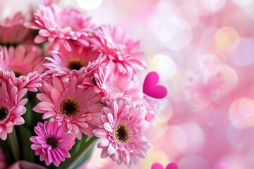 Poster - A decorative vase filled with pink flowers sits atop a table, great for still life photography or home decor inspiration