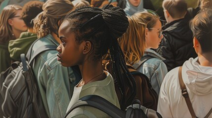 Wall Mural - A group of young people gathered together, possibly at a party or concert