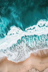Poster - Aerial view of a beach with waves, suitable for use in travel or tourism-related projects