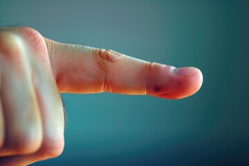 Poster - A close-up view of a person's finger pointing at something, suitable for illustrating attention or direction