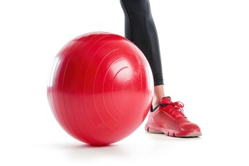 Poster - A woman stands on top of a red ball, looking up and outwards