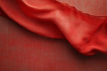 Wall Mural - A red flag gently waves against a solid-colored background, highlighting its smooth texture and vibrant color