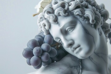Poster - A statue of a woman with grapes on her shoulder, suitable for use in still life or wine-related compositions