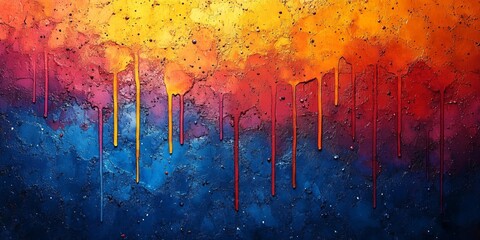 Wall Mural - Pixelated Psychedelia: Dripping Watercolor Art in Tangerine and Sky Blue, generative ai