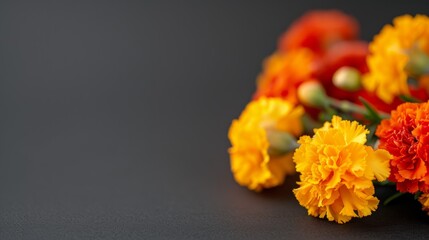 Wall Mural - A black background with a bunch of orange flowers