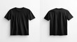 © AminaDesign - A blank black tshirt mockup is elegantly displayed against a clean white wall, showcasing both the front and back views for an optimal design presentation, perfect for a variety of creative uses