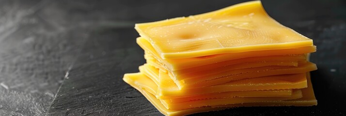 Poster - Stack of cheddar cheese slices in a vibrant yellow hue