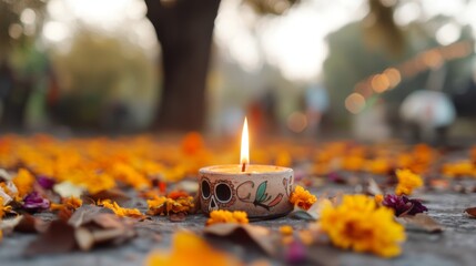 Wall Mural - A candle is lit in a small