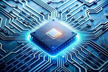 ai chip background processor on light blue tech