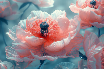 Canvas Print - Peonies unfurl their petals, revealing layers of delicate beauty. Concept of intricate natural design and unfolding grace. Generative Ai.