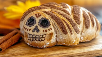 Wall Mural - A decorated bread with a skull on it