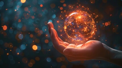 hand carrying a connected earth of technology