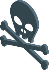 Sticker - Gray skull and crossbones icon is standing on a white background, representing danger and poison