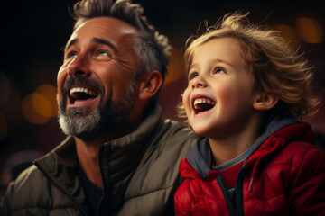 Poster - A father cheering from the sidelines at his child's sports game, his voice ringing out in encouragement. Concept of parental involvement and athletic support. Generative Ai.