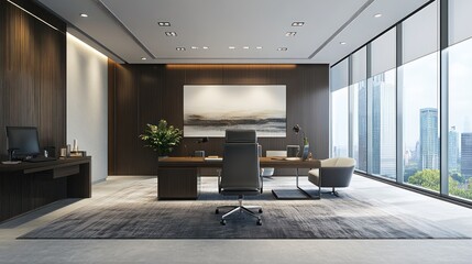 Poster - Modern Executive Office with City View and Desk