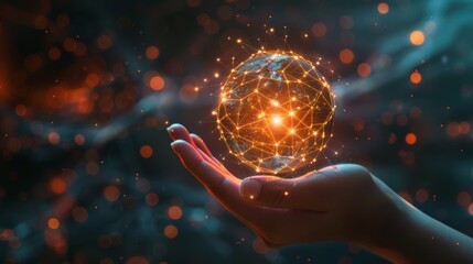 hand carrying a connected earth of technology