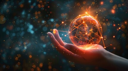 hand carrying a connected earth of technology