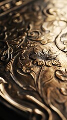 a detailed shot of an engraved metal plate, highlighting the precision of the engraving and the refl