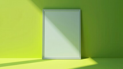 Wall Mural - White Frame Mockup on Green Wall with Light and Shadow