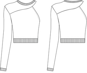 Poster - ribbed round neck crew neck sleeveless long sleeve one shoulder asymmetric cuff hem fit blouse top sweater knitwear template technical drawing flat sketch cad mockup fashion woman design style model
