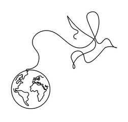 Wall Mural - Abstract bird with planet Earth as line drawing on white background