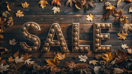 Wall Mural - Autumn Sale background, banner, poster or flyer design. Illustration with bright beautiful leaves and text. Template for advertising, web, social and fashion ads