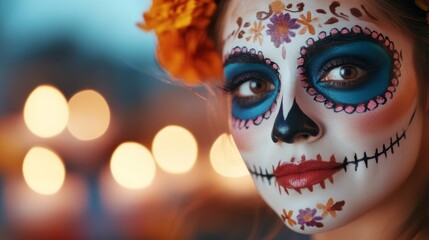 Wall Mural - A woman with a painted face and a flower headdress