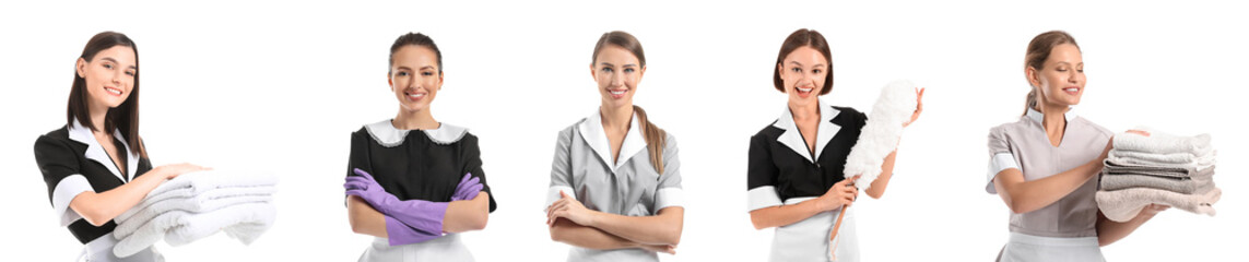 Poster - Set of beautiful chambermaids on white background