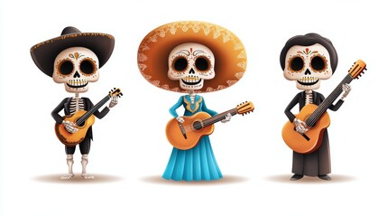 Wall Mural - Three skeletons playing guitars