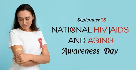 Poster - Banner for National HIV AIDS and Aging Awareness Day with young woman