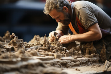 Aufkleber - an individual sculpting clay, their hands and mind working in harmony. concept of tactile creativity