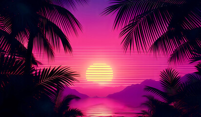 Sticker - palm trees at sunset