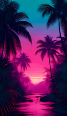 Wall Mural - palm trees at sunset