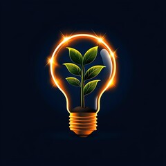 Wall Mural - A glowing light bulb with a green plant inside, symbolizing eco-friendly energy and sustainability. Bright and modern design.