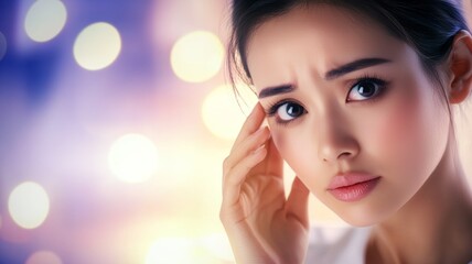 Sticker - A woman with her hand on her forehead, looking at the camera