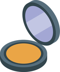 Canvas Print - Round face powder compact with its internal mirror open, presented in an isometric view