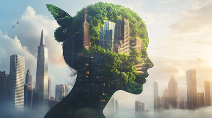 Sustainable environment concept. The image depicts human thinking towards preserving nature plant in bulp with bubble hydrogen energy and hydrogen power, Generative AI