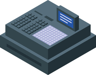 Poster - Electronic cash register with buttons and display showing total amount displaying modern pos terminal for supermarket