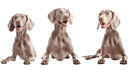 Wall Mural - Happy weimaraner dog collection, portrait, sitting, lying and standing, isolated on a transparent background