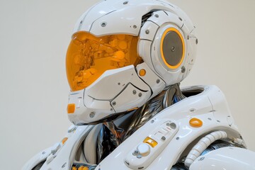 Sticker - Futuristic Robot with Yellow Visor Highlighting the Intersection of AI Vision Enhancement and Advanced Robotics in a Sci Fi World