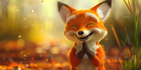 3D Animated Fox Character Happily Applauding Its Paws