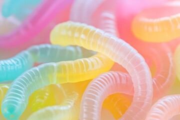 Colorful gummy worms arranged in a playful pattern