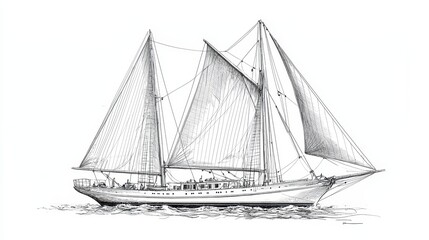 Canvas Print - Hand Drawn Sketch of a Sailboat on the Ocean