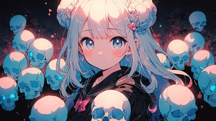 Wall Mural - Soft pastel summoned skull anime style illustration concept background