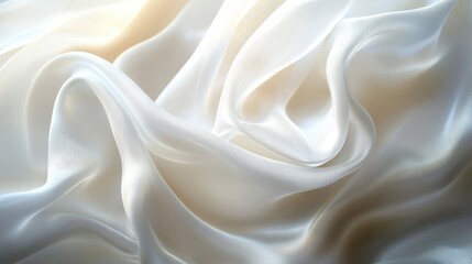 Wall Mural - White Silk Fabric Texture Background  Close Up  Draped  Smooth  Shiny  Elegant  Luxurious  Abstract  Soft  Flowing   Pattern  Textile  Material