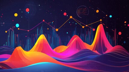 Poster - Abstract Digital Landscape with Neon Lines and Geometric Shapes