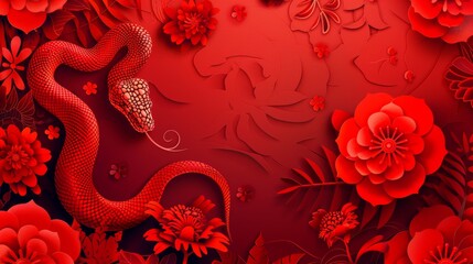 Sticker - Chinese new year still life of snake celebration. Chinese new year background 3d illustration.