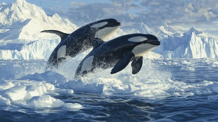 Orcas Leap in a Frozen Landscape